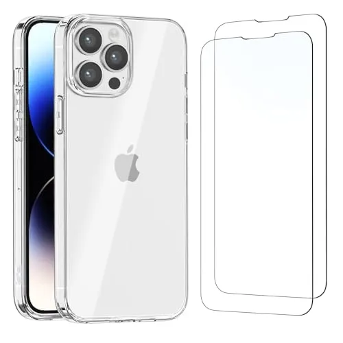 NEW'C Hülle für iPhone 14 Pro (6,1 Zoll) - Ultra Transparent Silikon Weiches TPU Gel und 2 × Panzer Schutz Glas für iPhone 14 Pro (6,1 Zoll) - Anti Scratch