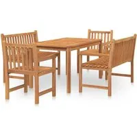 vidaXL 5-tlg. Garten-Essgruppe aus massivem Teakholz - Braun - Elegante Garten-Essgruppe aus robustem Teakholz, ideal für Speisen und Entspannen im Freien. Wasserbeständig und mit hohem Sitzkomfort ausgestattet, perfekt für jeden Außenbereich.
