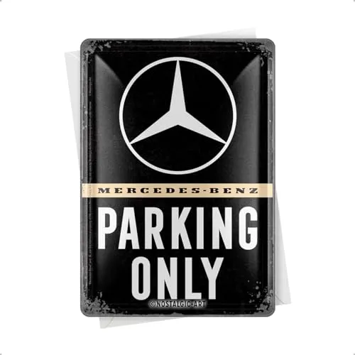 Nostalgic-Art Retro Blechpostkarte, 10 x 14 cm, Mercedes-Benz – Parking Only – Geschenk-Idee für Mercedes-Benz Fans, Original Lizenzprodukt (OLP), Postkarte aus Metall, Mini-Blechschild als Grußkarte