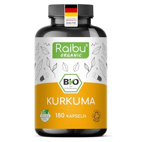 BIO Kurkuma Kapseln hochdosiert - 180 Kapseln mit 3000mg Curcuma - Pflanzliches Ergänzungsmittel Kurkuma, hochdosiert mit 3000mg pro Tagesdosis, in Deutschland produziert und vegan – ideal für deine tägliche Ernährung.