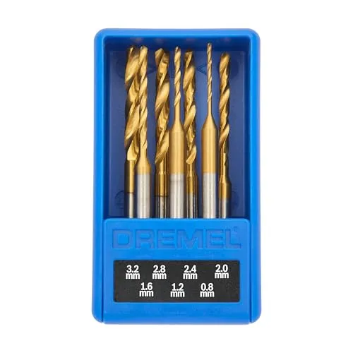 Dremel 7-Teiliges Titanbeschichtetes Bohrer-Set mit Koffer (0,8-3,2 mm) bohrt Holz, Kunststoff, Weichmetalle und Trockenbauwände für Multifunktionswerkzeuge (628DM)