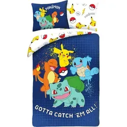 Wendebettwäsche Kinderbettwäsche Pokémon mit Pikachu und Glumanda - Bettdecken für Kinder, beidseitig verwendbar mit buntem Pokémon Design. Hochwertig verarbeitet aus Öko-Tex zertifiziertem Material für angenehmen Schlaf.