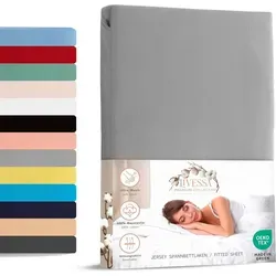 livessa Spannbettlaken weicher Jersey aus 100% Baumwolle Bettlaken in Größe 90x200, 140x200, Gummizug: Rundumgummizug, 180x200 Laken, Spannbettlaken für Matratzenhöhe bis zu 30 cm grau 160 cm x 200 cm