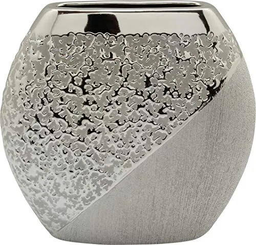 Moderne Deko Vase Blumenvase Tischvase aus Keramik champagner silber 27x25 cm
