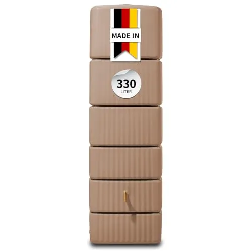 4rain Slim Regentonne 330 Liter Taupe - Effizienter Wandtank für Garten - Regentonne aus 100% recycelbarem Kunststoff, ideal zur Gartenbewässerung und Platzsparend an der Wand aufstellbar. Hochwertig und UV-beständig für lange Lebensdauer.