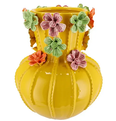 Daan Kromhout Dekovase Vase Sommer Gelb Blüten Verspielt Handarbeit 33 cm, Handarbeit