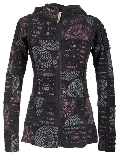 Vishes Kapuzensweatjacke Kurze Patchworkjacke mit Zipfelkapuze und Cutwork Elfen, Hoodie, Goa, Ethno Style
