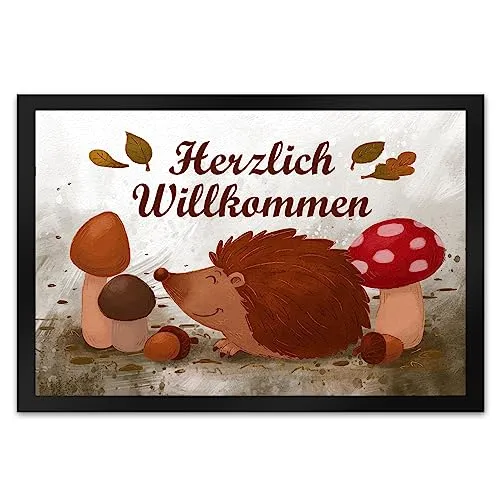 speecheese Herzlich Willkommen Fußmatte XL mit Igel-Motiv 40x60 cm - Schöne Fußmatte XL (40x60 cm) mit Igel-Motiv, ideal zur herbstlichen Begrüßung deiner Gäste. Rutschfeste Gummiunterseite sorgt für Sicherheit. Perfekt als Geschenk oder zur Dekoration für den Eingangsbereich.