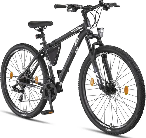 Licorne Bike Mountainbike Effect Premium - 29 Zoll, Schwarz/Weiß mit Disc-Bremse - Mountainbike für anspruchsvolle Fahrer, ideal für Trail und Gelände, mit 29 Zoll Laufrädern und 2xDisc-Bremse für optimale Sicherheit und Kontrolle.