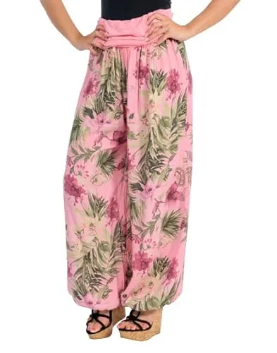 Malito - Damen Haremshose floraler Blumen Print - atmungsaktive Pumphose - dünne Freizeit Strandhose - hautfreundliche Aladinhose 8939 (rosa)