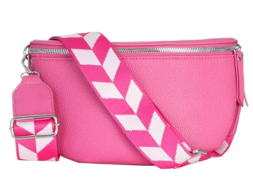 Damen Bauchtasche stylisch Umhängetasche Hüfttasche Bodybag Gürtel Crossbody Bag Schultertasche mit Verstellbaren Gurt 25 (Pink, Klein 23 x 14 x 7 cm)