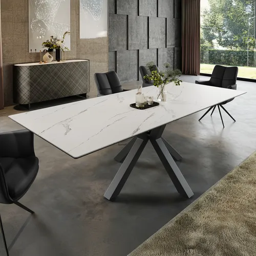 Riess-Ambiente Ausziehbarer Esstisch ETERNITY 160-200 cm – Eleganz in Weiß und Schwarz - Moderner Esstisch mit hochwertiger Keramik-Oberfläche, ausziehbar von 160 auf 200 cm. Das schwarze Metallgestell sorgt für Stabilität und stilvolle Akzente in Deinem Essbereich.