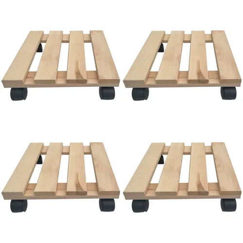 4x Pflanzroller eckig aus Buchenholz - 30x30 cm, Tragkraft 120 kg - Gefäßroller mit 120 kg Tragkraft, ideal für Blumentöpfe und Möbel. Aus massivem Buchenholz für Stabilität und Langlebigkeit, mit 4 leichtgängigen Lenkrollen für müheloses Manövrieren.
