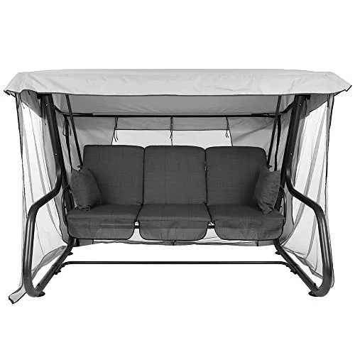 PATIO Hollywoodschaukel 4 Sitzer mit Liegefunktion 179 cm Venezia mit Auflagen Sonnendach Moskitonetz Gartenschaukel grau