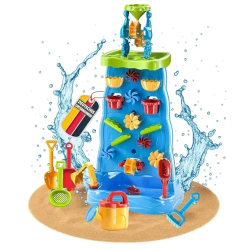 TOJA Wasserspieltisch M 22-tlg. Set Wasserfall mit Sandspielzeug - Sandspielzeug für Kinder ab 3 Jahren, fördert spielerisch Motorik & logisches Denken mit Wasserrädern und Rutschen für unvergesslichen Wasserspaß im Garten.
