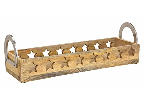 Spetebo Mango Holz Kerzen Tablett mit Metall Griffen - 44 cm - Advent Weihnachten Winter Tisch Deko Kerzenteller