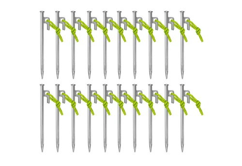 Zelthering 20 Stk. mit fluoreszierender Leine - Robuste Zeltheringe aus verzinktem Stahl (20 cm, 9 mm Ø) für sicheren Halt auf hartem Boden. Ideal für Camping, Vorzelte und Pavillons. Die fluoreszierende Leine sorgt für gute Sichtbarkeit bei Dunkelheit.