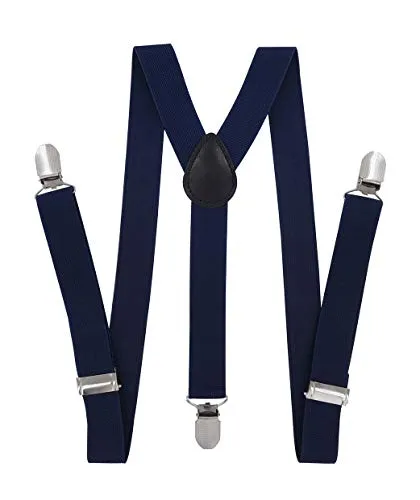 axy Kinder/Jungen Hosenträger-Y Form breit 2,5 cm mit 3 Starken Clips - Uni Farben HTK25-1 (für Jungen (7-12 Jahre alt), Schwarzblau)