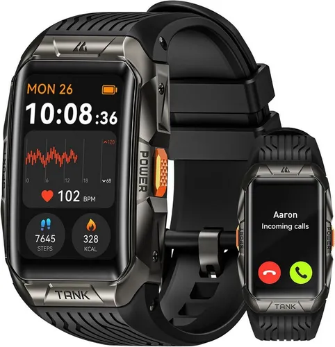 KOSPET TANK X2 Smartwatch (4,1 cm, android ios), Smartwatch mit 3D Curved Glas Gehäuse und Sprachsteuerung