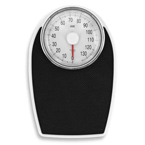 ADE Körperwaage analog im Retro Look | rutschfeste Wiegeoberfläche | mechanische Personenwaage mit extra großer Anzeige | ohne Batterie | bis 136 kg | schwarz