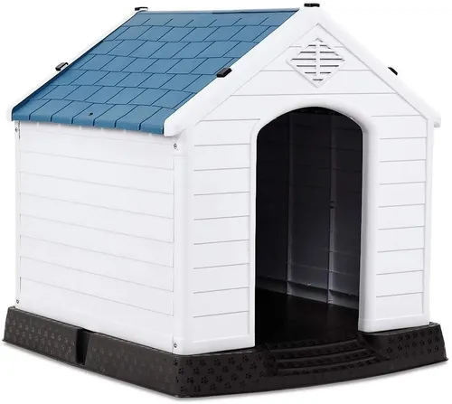 Hundehütte Hundehaus aus Kunststoff Wetterfest Hundehöhle Erhöhter Boden