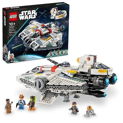 LEGO Star Wars Ahsoka Ghost und Phantom II Raumschiff Spielzeug - Bauspielzeugset für Kinder ab 10 Jahren – 1.394 Teile für spannende Star-Wars-Abenteuer mit 5 Minifiguren und interaktiven Funktionen.