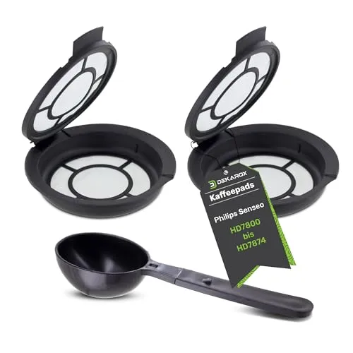 DEKAROX 2 x Kaffeepads Permanentfilter befüllbar für Melitta 180424 mit Kaffeepulverlöffel für alle Senseo Kaffeemaschinen von HD7800 bis HD7874