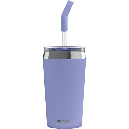 SIGG Helia Kaffeebecher to go (0.45 L / 0.6 L), doppelwandig isolierter Thermobecher mit Glas-Strohhalm, auslaufsicherer Tumbler aus Edelstahl für heisse & kalte Getränke