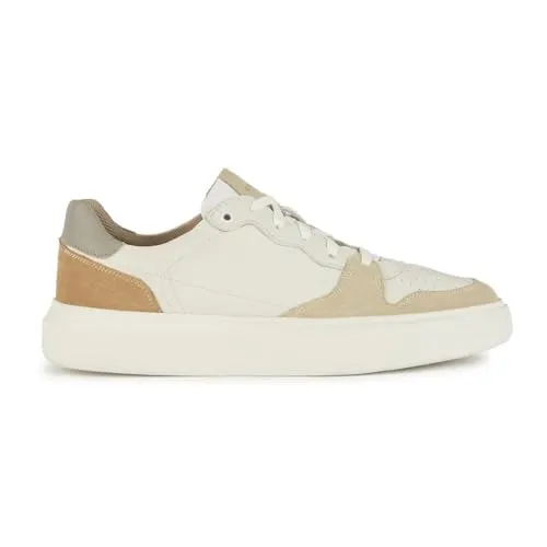 Geox Herren U DEIVEN B Sneaker - Weiß/Sand, 44 EU - Herren-Sneaker aus hochwertigem Leder mit atmungsaktiver Sohle für optimalen Komfort und Stil im Alltag.