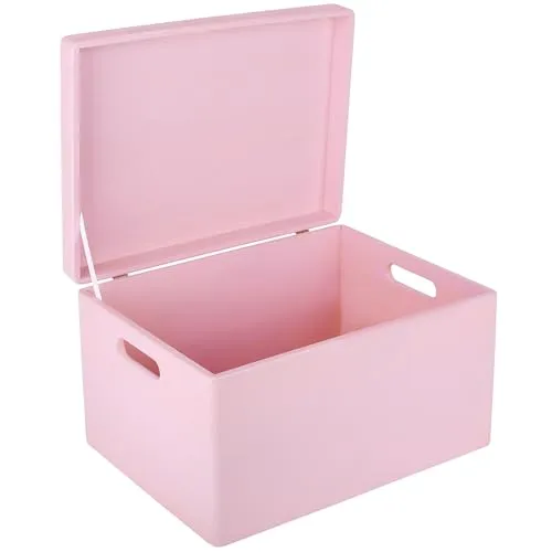 Creative Deco XXL Rosa Holzkiste mit Deckel - 40x30x24 cm - Dekorative Boxen & Kästen aus europäischem Kiefernholz, ideal zur Aufbewahrung von Dokumenten, Spielzeugen und mehr. Perfekt für DIY-Projekte dank präziser Verarbeitung und abgerundeten Kanten.
