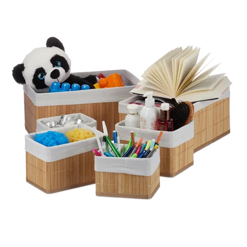 Bambus Aufbewahrungskorb Set - Rechteckige Organizer Box - Stylischer Dekokorb aus Bambus, ideal für eine ordentliche Aufbewahrung. Mit einer Höhe von 17 cm und einer Breite von 35 cm perfekt für jedes Zuhause.