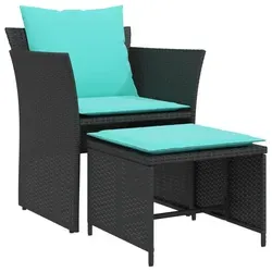 vidaXL Gartenstuhl mit Fußhocker - Bequemer Gartensessel mit Kissen, robustes Poly Rattan und stabiler Stahlrahmen für Garten und Terrasse