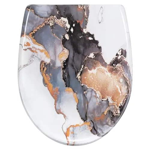 WOLTU Toilettendeckel, WC Sitz mit Absenkautomatik, Klodeckel Klobrille mit Quick-Release-Funktion, O-Form Toilettensitz mit Motiv, Montage von oben unten, 175 kg belastbar