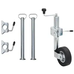 vidaXL Stützrad 60 mm mit Zubehör für Anhänger - Stützrad für Anhänger mit verstellbarer Höhe von 63 bis 87,5 cm. Robust und langlebig aus verzinktem Stahl, ideal für sicheres Abstellen und einfache Handhabung. Inklusive geteiltem Klemmen-System für müheloses Manövrieren.
