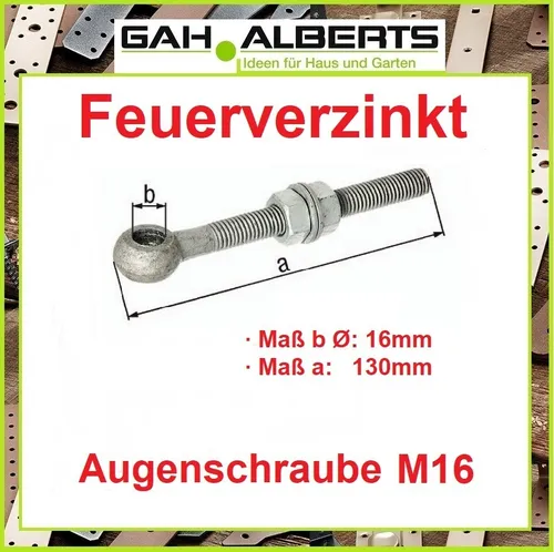 GAH Augenschraube M16 x 130 mm für Metall Tür Tor Säule Pfosten # 417260
