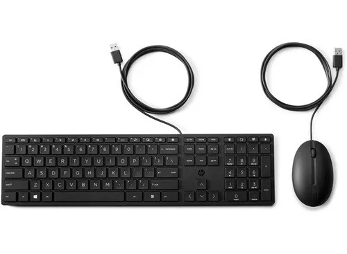 HP 9SR36AA - USB Tastatur-Maus-Kombination, schwarz - Maus-Tastatur-Set mit komfortabler, flacher Tastenanordnung und umweltfreundlichem Design. Ideal für effizientes Arbeiten im Büro oder Home Office.