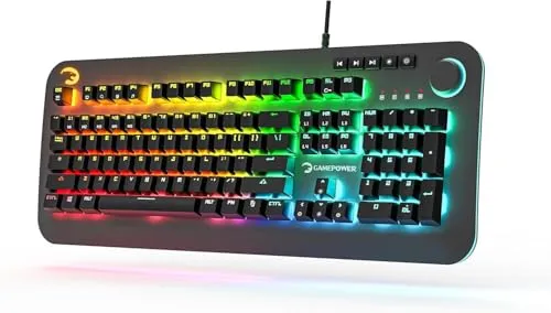 GAMEPOWER Starscream Mechanische Gaming-Tastatur - Tastaturen mit roten optischen Schaltern für schnelles Gaming, 18 RGB-Beleuchtungsmodi und wasserdichtem Design für maximale Haltbarkeit und Komfort.