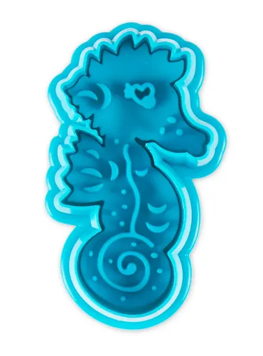 Seepferdchen Ausstecher mit Auswerfer Blau - Keks Prägeform Kinder Backzubehör