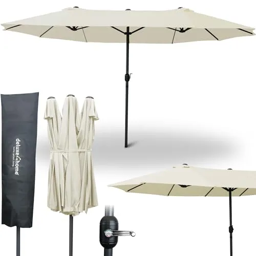 deluxe4home® XXL Doppelsonnenschirm 4,5 x 2,6m Creme - Sonnenschirm Extra groß mit Handkurbel, bietet großzügigen Schatten und ist dank seiner Faltbarkeit flexibel einsetzbar – ideal für Terrassen und Gärten.