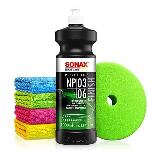 Autopolitur Set: Sonax Profiline NP 03-06 Hochglanzpolitur (1L) - Anti-Hologramm-Politur zum professionellen Polieren von matten und verkratzten Lacken - Auto polieren, Glanzpolitur | 6-teilig