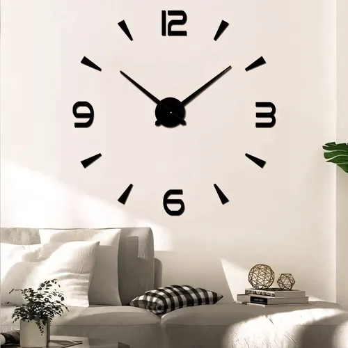 3D Wanduhr bis 130cm Wanduhren Groß Uhr Mute Decor Wandtattoo Modern Deko Geschenk Home Office Büro DIY Wohnwand Wohnzimmer Wand Design Schwarz Retoo
