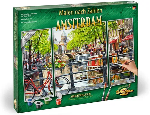 Schipper 609260812 Malen nach Zahlen - Amsterdam, komplettes Set mit 36 Acrylfarben und Pinsel für ein beeindruckendes Triptychon 50 x 80 cm