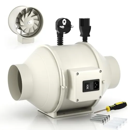 FanGoFast Rauchabzug Rohrventilator 100 mm Inline-Kanalventilator Abluftventilator Rohrlüfter 230 V Leise mit IEC-Steckdose EU-Stecker + 1,5 m EU Netzkabel für Badezimmer, Büro, Wachstumsräume