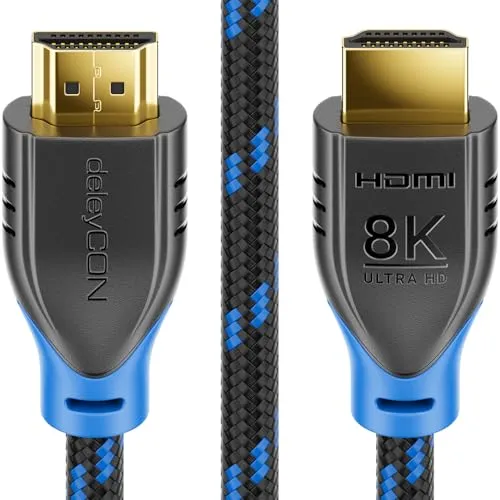 deleyCON deleyCON 0,5m 8K UHD-2 HDMI2.1 Nylon Kabel 8K@60Hz 4K@120Hz DTS HDR HDMI-Kabel