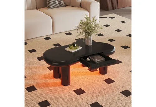 STILVORA Couchtisch Cloud-Form mit LED und Schublade - Moderner Beistelltisch in geschwungener Cloud-Form. Mit 16-farbiger LED-Beleuchtung und praktischer Schublade für mehr Ordnung. Ideal für skandinavische Wohnstile und schafft ein individuelles Lichtambiente.