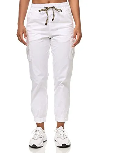 Tazzio Cargo Hose Damen Cargohose Regular Fit F600 (S, Weiß) - Damen-Hosen: Coole Cargo Hose aus hochwertiger Baumwollmischung mit Regular Fit und Elasthan für optimale Bewegungsfreiheit, ideal für sportliche Aktivitäten.