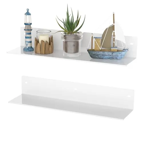 Sezanrpt 40cm weiße Acrylregale, Wand hängende Gewürzregal, Wand Organizer Aufbewahrungsregal für Küche, Esszimmer, Wohnzimmer, Schlafzimmer, Badezimmer, 2-Pack