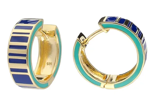 trendor Paar Creolen 925 Silber Vergoldet Emaillierte Klapp-Creolen - Elegante Scharnier-Creolen aus vergoldetem Sterlingsilber 925 mit stilvoller Emaille in Blau und Türkis, perfekt für jeden Anlass und inklusive Pflegezubehör.