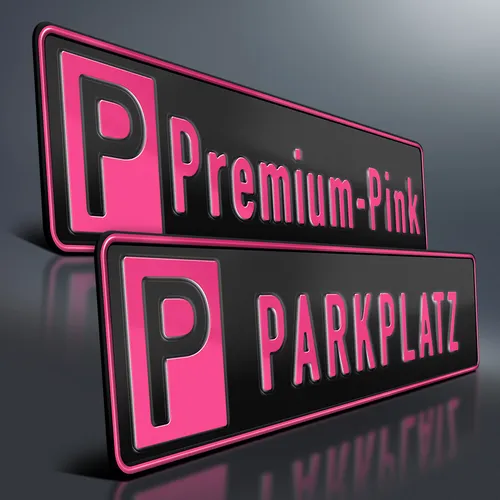 Parkplatzschild Premium | PINK auf SCHWARZ | Wunschtext | Aluminium Kennzeichen
