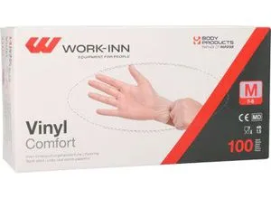 Einmalhandschuhe WORK-INN Comfort, Vinyl, puderfrei, latexfrei, transparent, Größe M, 100 Stück